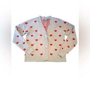 Women’s Marled long sleeve button up tan cardigan with red hearts size S